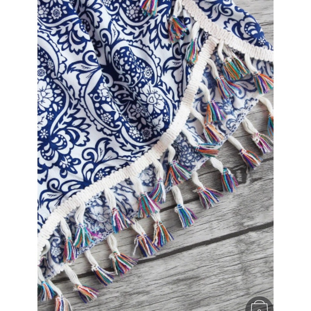 Damask Print Tassel Trim Wrap Shorts - Picture 3 of 5